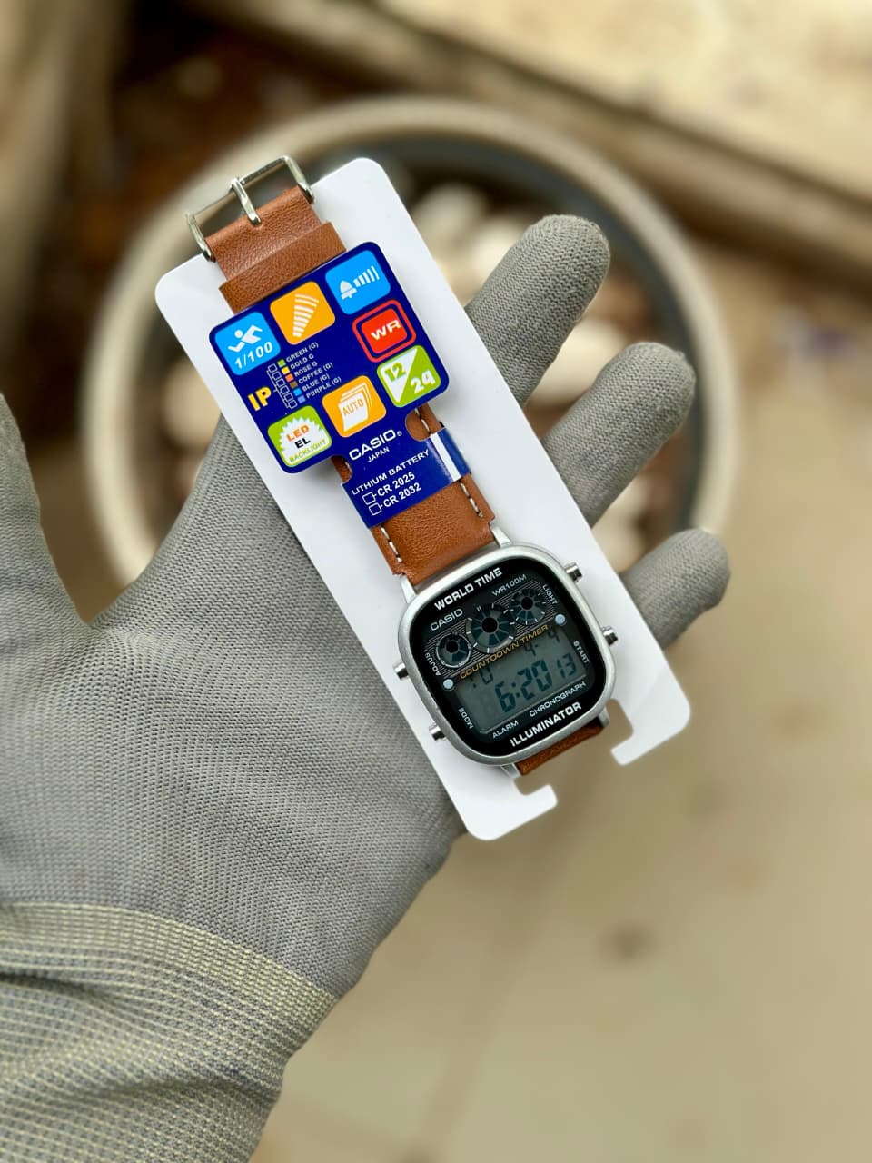 Classic World Time Digital Watch – Heritage Tan Leather Edition