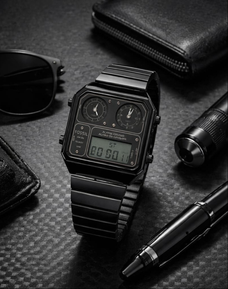Black Analog-Digital Watch