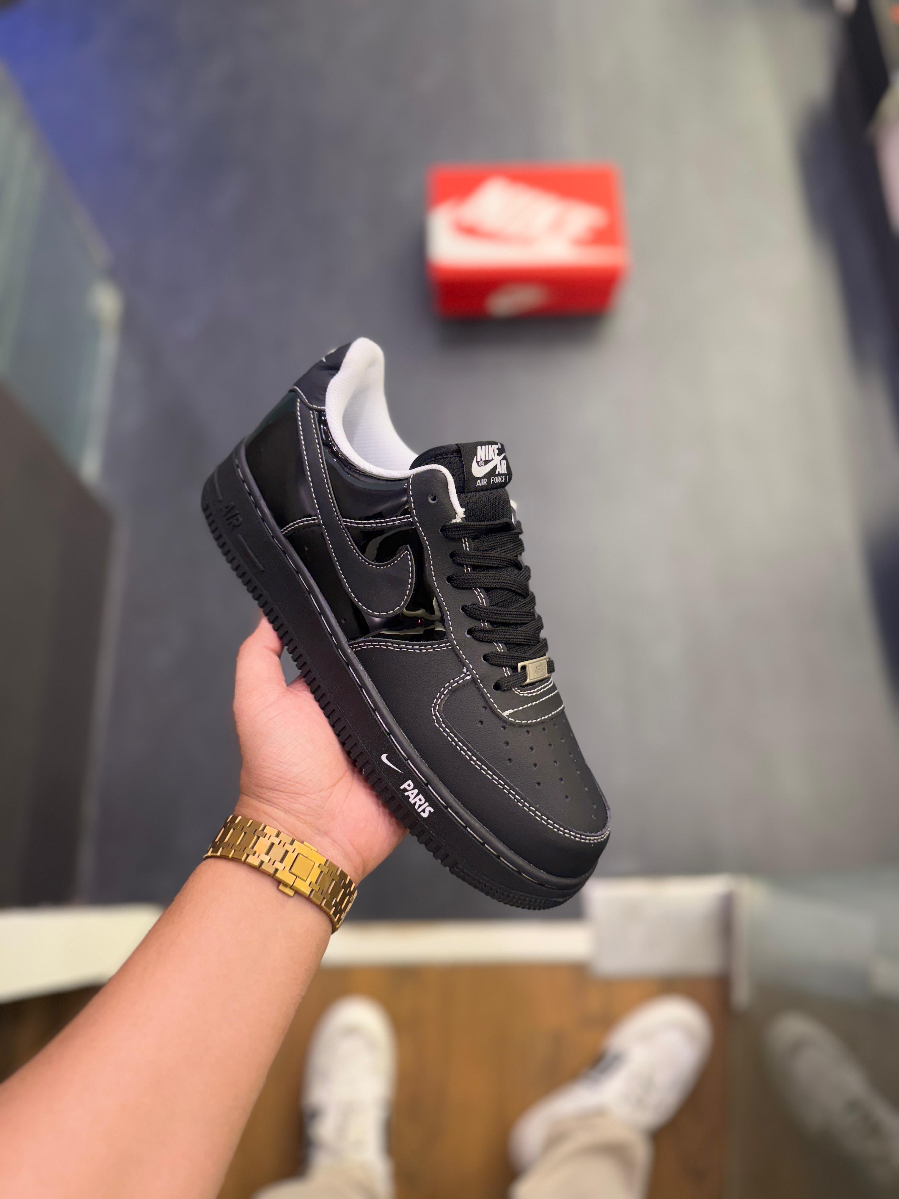 Nike Air Force 1 Low "Paris Edition" – Premium Black Patent & Matte Sneakers