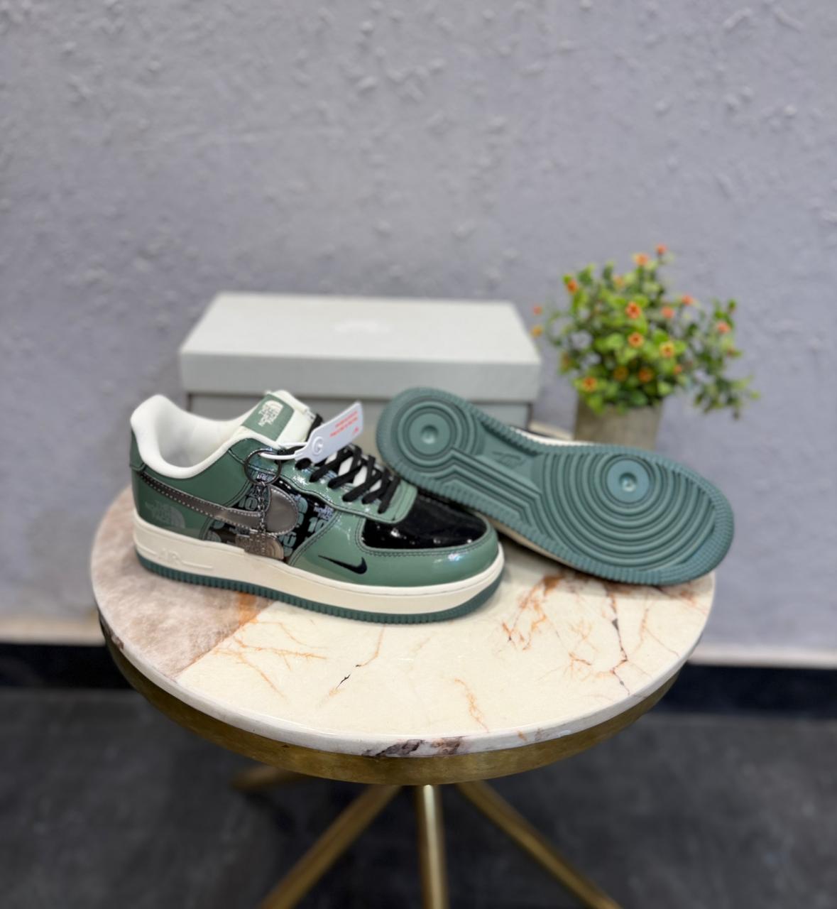 Nike Air Force 1 Custom "The North Face" Edition – Sage Green & Patent Black