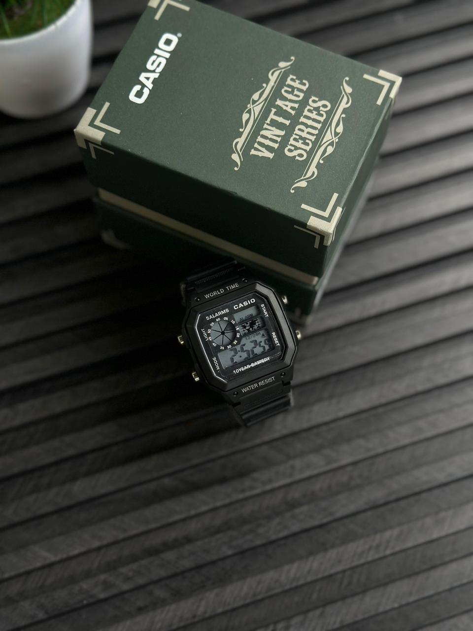 Classic Digital World Time Watch | 10-Year Battery Life | Stealth Black Tactical Resin Watch