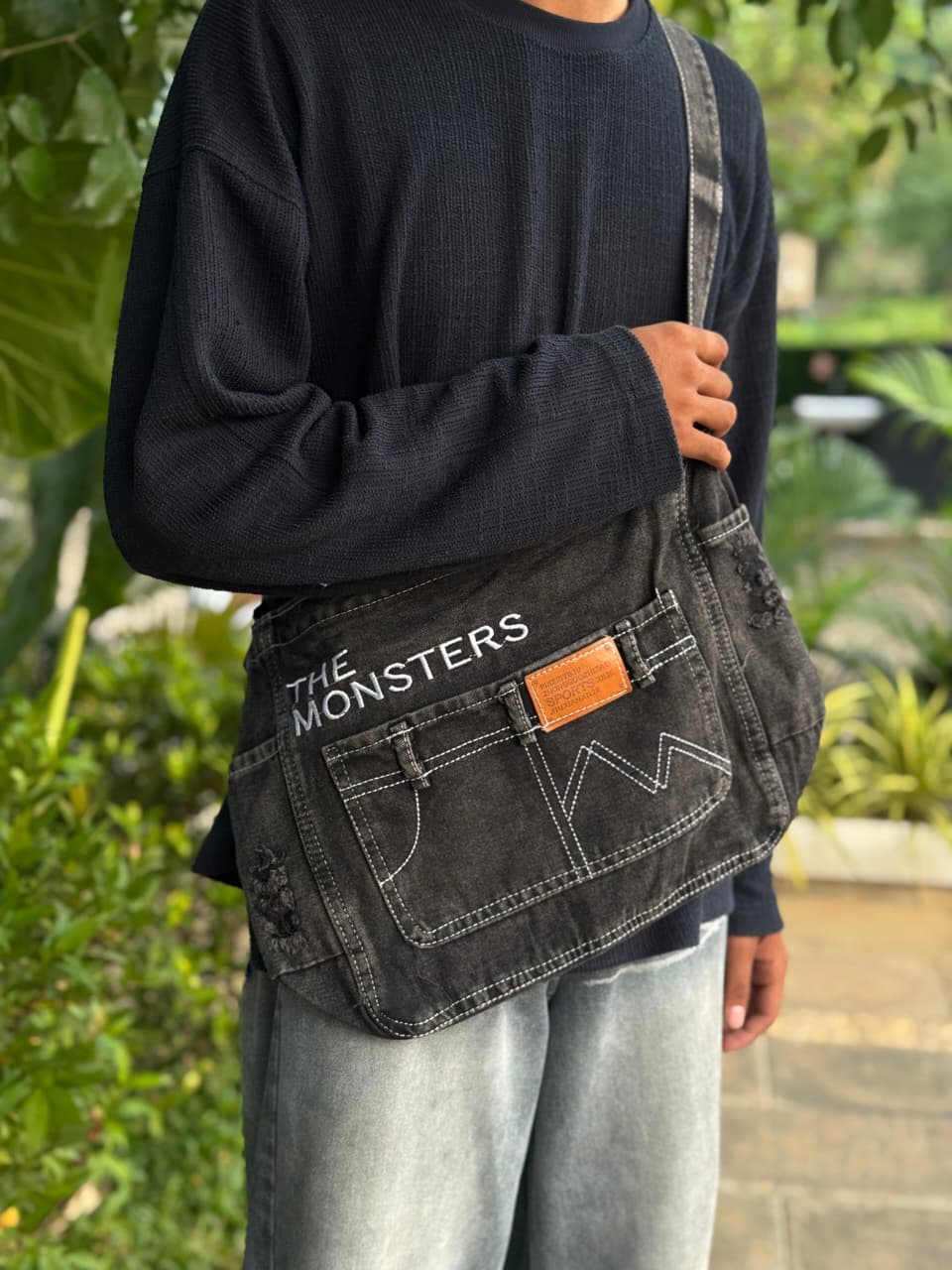 The Monsters Distressed Denim Messenger – Urban Utility Crossbody Bag