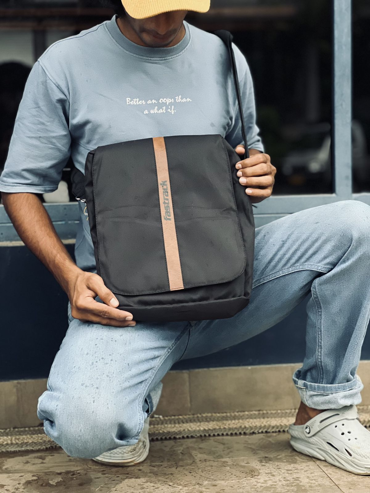 Fastrack Urban Utility Messenger Bag – Sleek Grey & Tan Crossbody