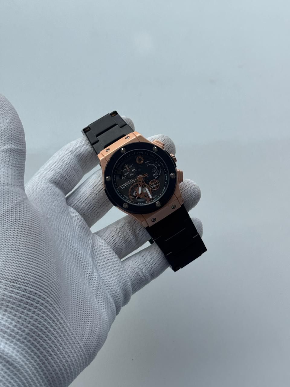 Luxury Skeleton Dial Rose Gold Watch | Premium Black Strap Designer Watch for Men