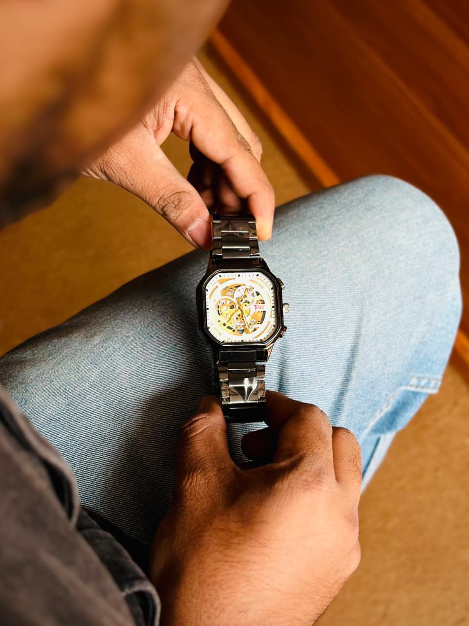 Futuristic "Jump-Hour" Designer Series | Iridescent "Oil-Slick" & Brushed Chrome Editions | Minimalist Cushion-Case Timepiece