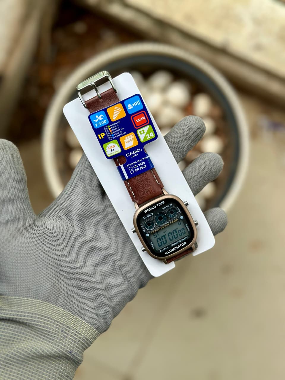 Casio "World Time" Illuminator – Classic Digital Series with Premium Brown Leather Strap