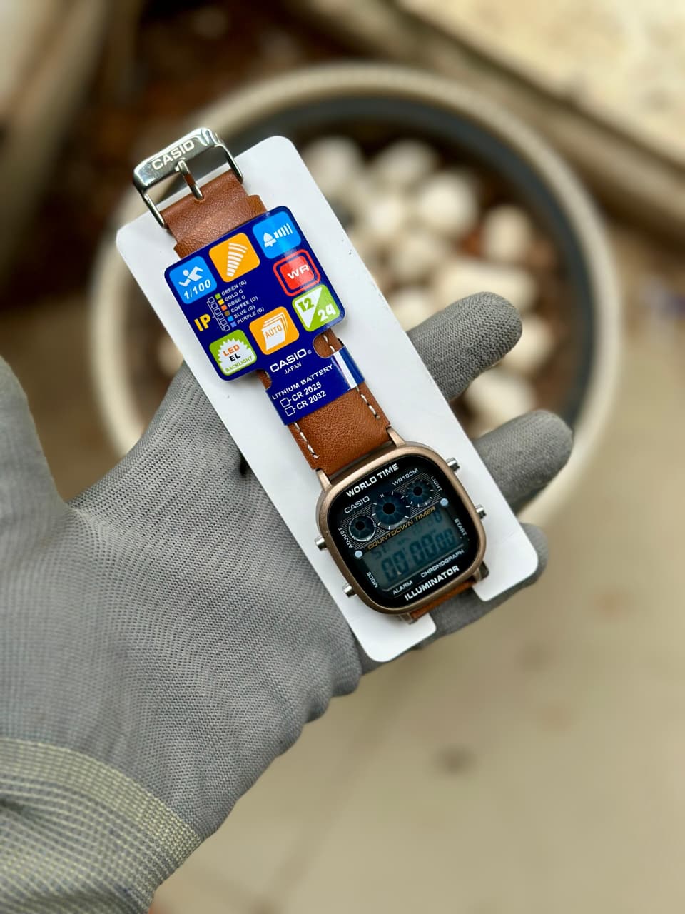 Classic World Time Digital Watch – Heritage Tan Leather Edition