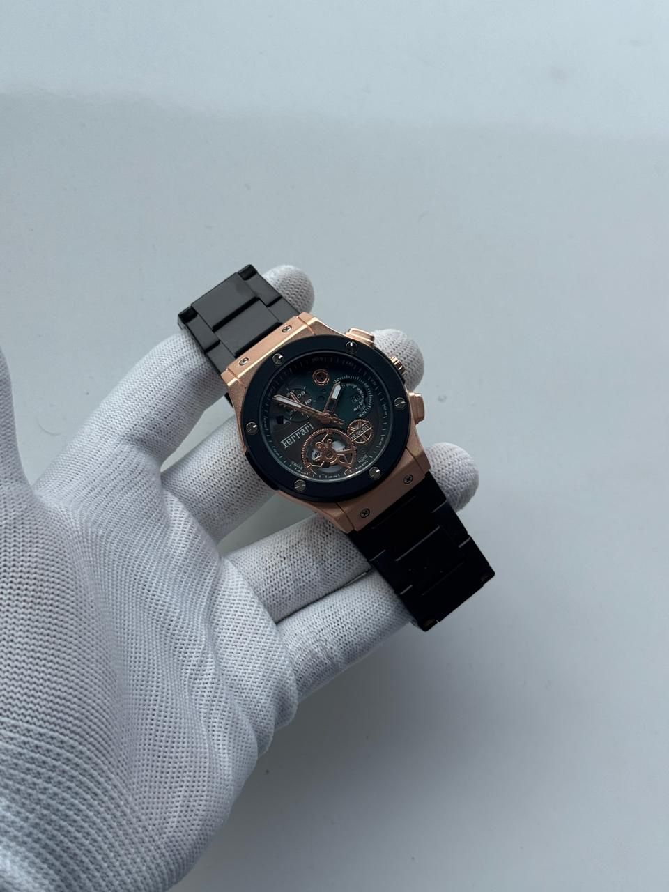 Luxury Skeleton Dial Rose Gold Watch | Premium Black Strap Designer Watch for Men