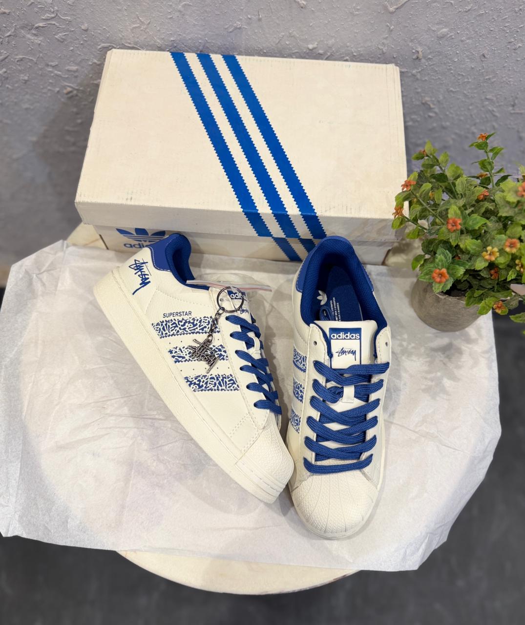 Adidas Superstar x Stüssy "Safari Edition" – Sail & Royal Blue Premium Sneakers