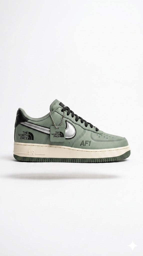 Nike Air Force 1 Custom "The North Face" Edition – Sage Green & Patent Black