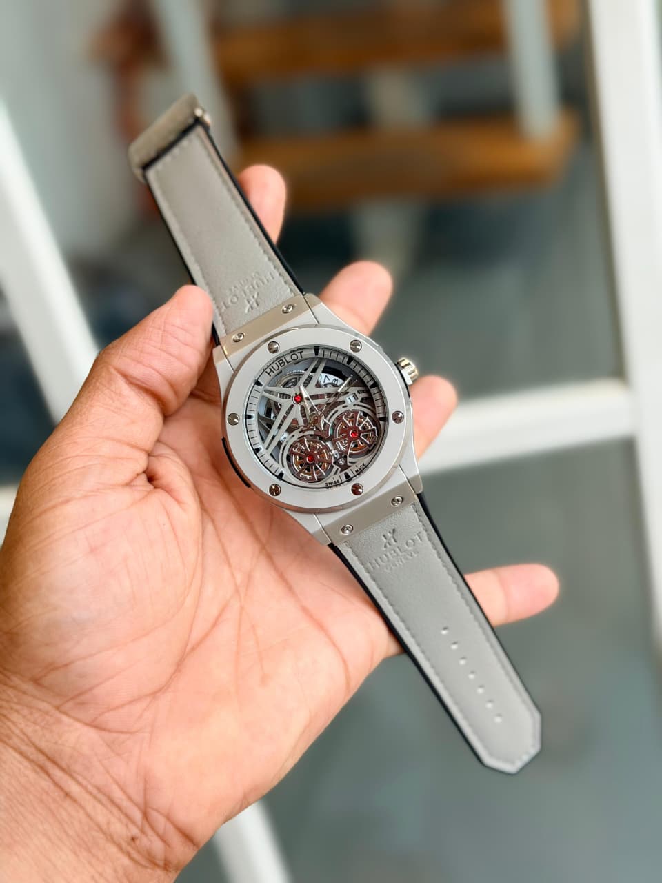Hublot Classic Fusion Skeleton Dial Green Suede Leather Luxury Watch for Men
