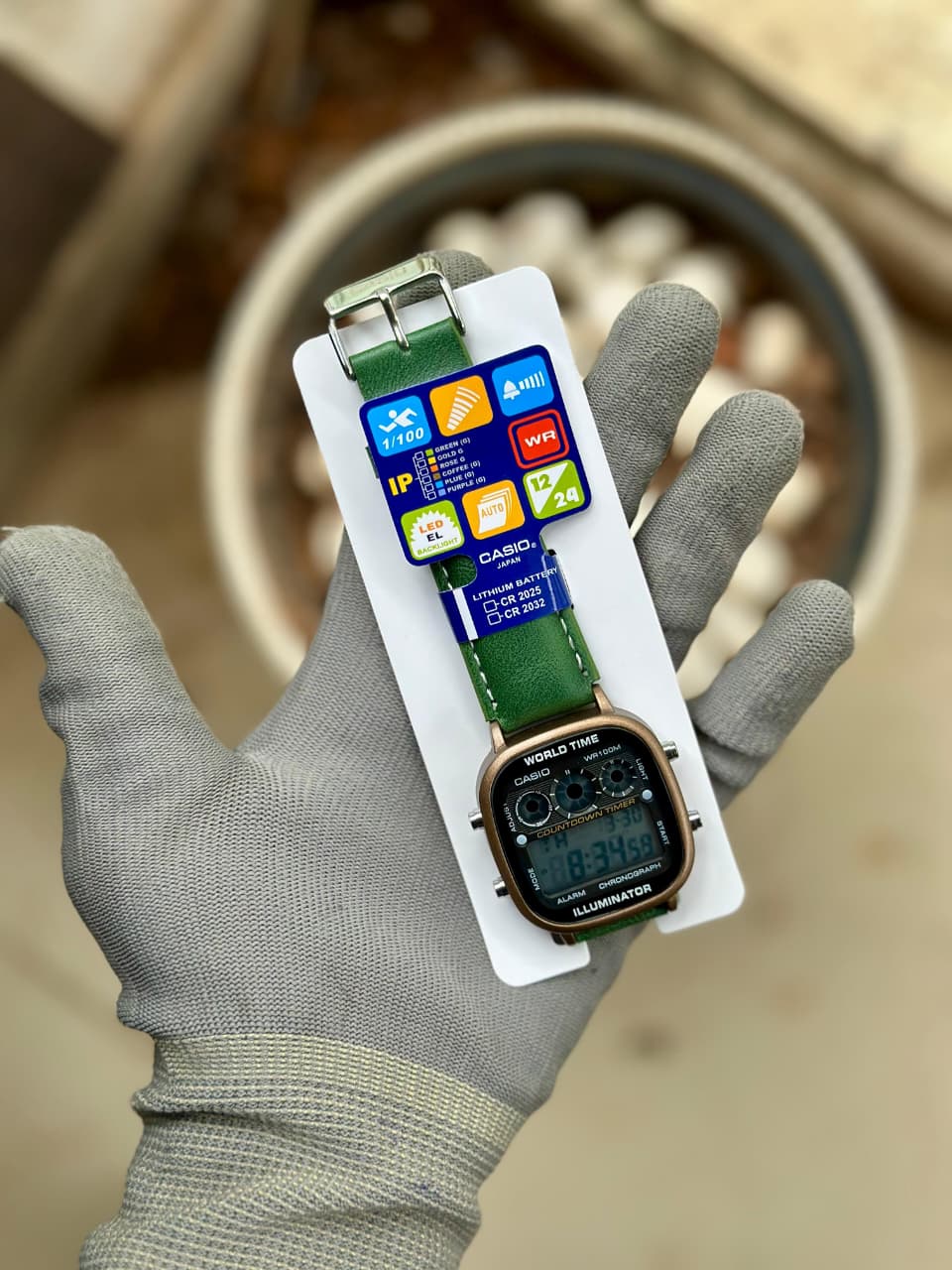 Casio "World Time" Illuminator – Heritage Series with Premium Green Leather Strap