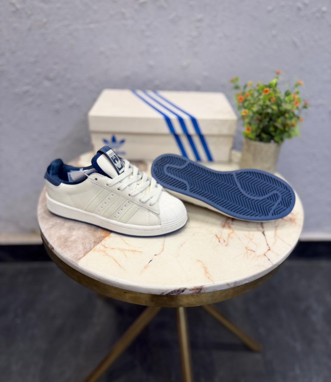 Adidas Superstar "Off-White & Navy" – Premium Classic Shell-Toe Sneakers