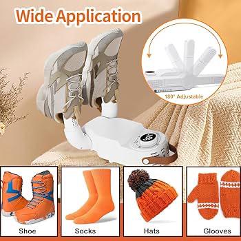 Shoe Dryer, Electric Boot Dryer Foldable Foot Warmer Trainer Warmer with Timer and Antibacterial Function for Shoes Socks Boot Glove Hats