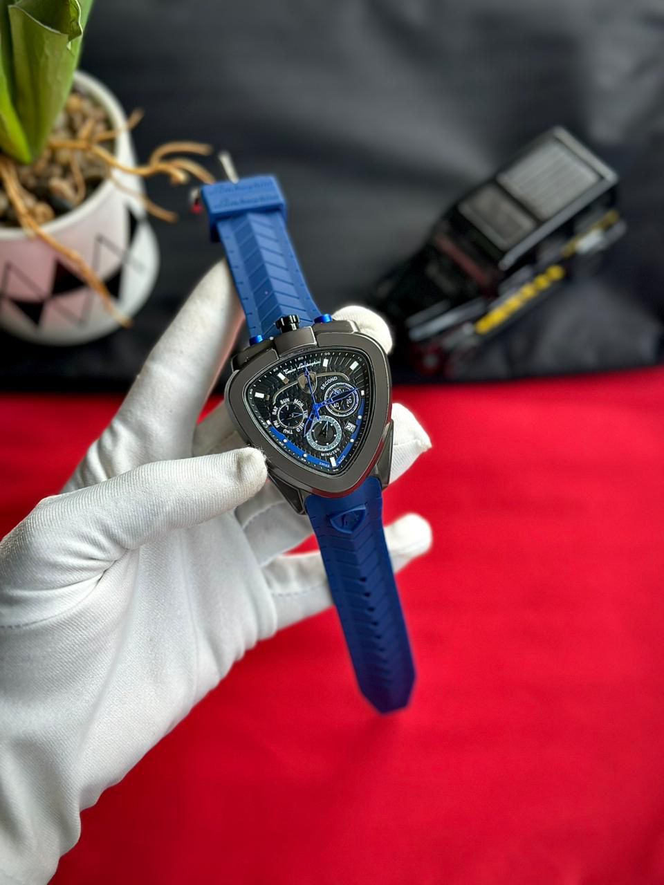 Shield-Triangle Avant-Garde Chronograph | High-Impact Silicone Strap | Designer "Spider-Web" Technical Dial