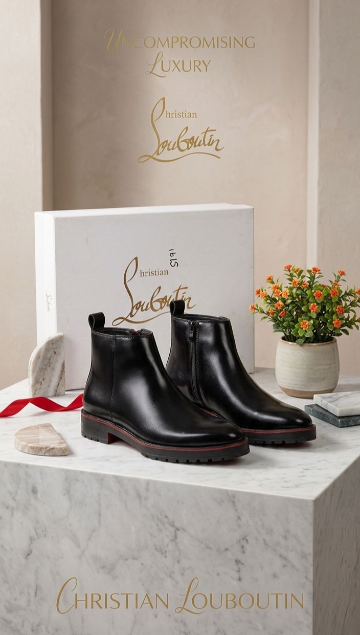 Christian Louboutin "Roadie" Inspired Chelsea Boots – Black Calfskin with Iconic Red Detailing