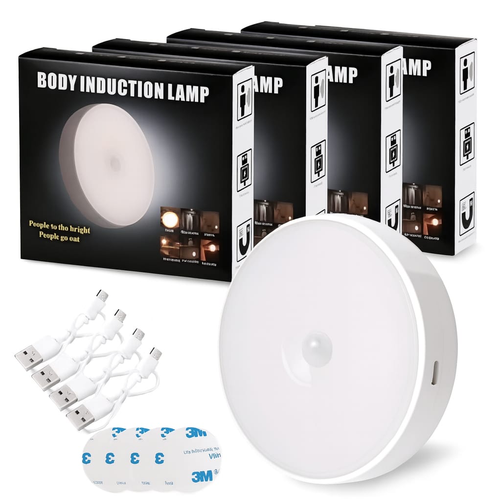 Motion Sensor LED Night Light with USB Charging | Self-Adhesive Rechargeable Wall Light (PACK OF 4)