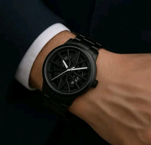 Obsidian Blue Skeleton Wheel Watch in black stainless steel (Copy)