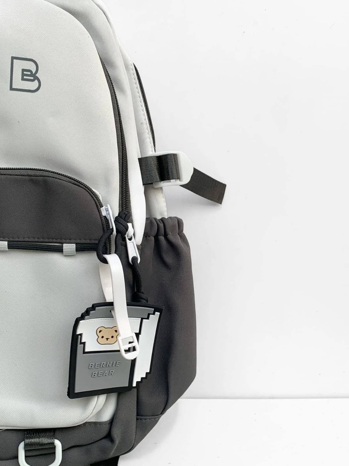 Premium Option: CXLE Urban Tech Backpack – Monochromatic Slate & Frost  Sporty Option: CXLE Multi-Compartment Contrast Daypack  Minimalist Option: CXLE Series Explorer Backpack with Bernie Bear Charm