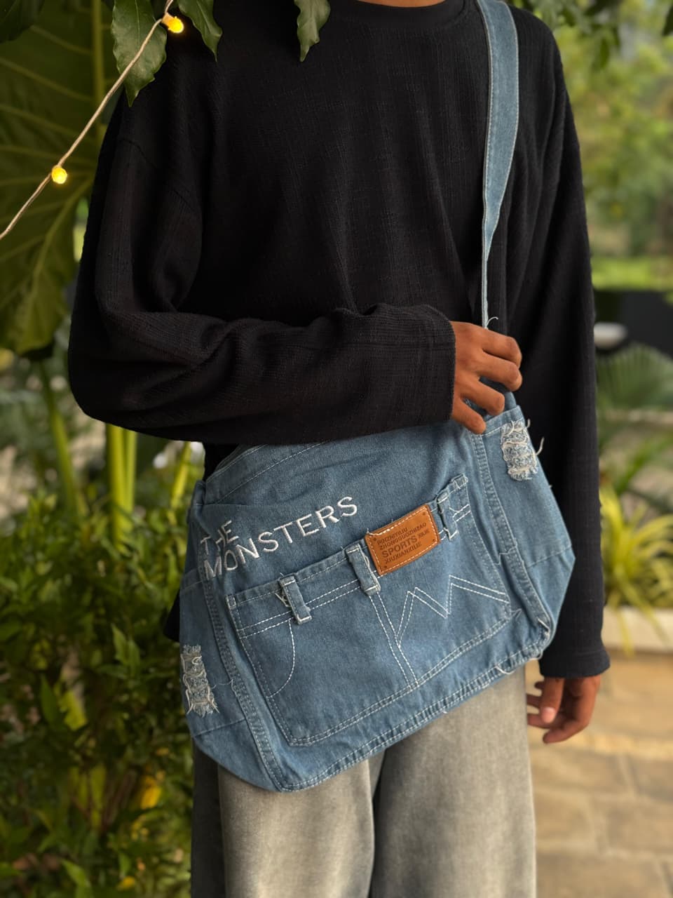 The Monsters Distressed Denim Messenger – Urban Utility Crossbody Bag