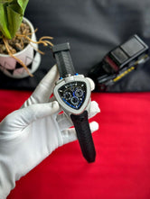 Shield-Triangle Avant-Garde Chronograph | High-Impact Silicone Strap | Designer "Spider-Web" Technical Dial