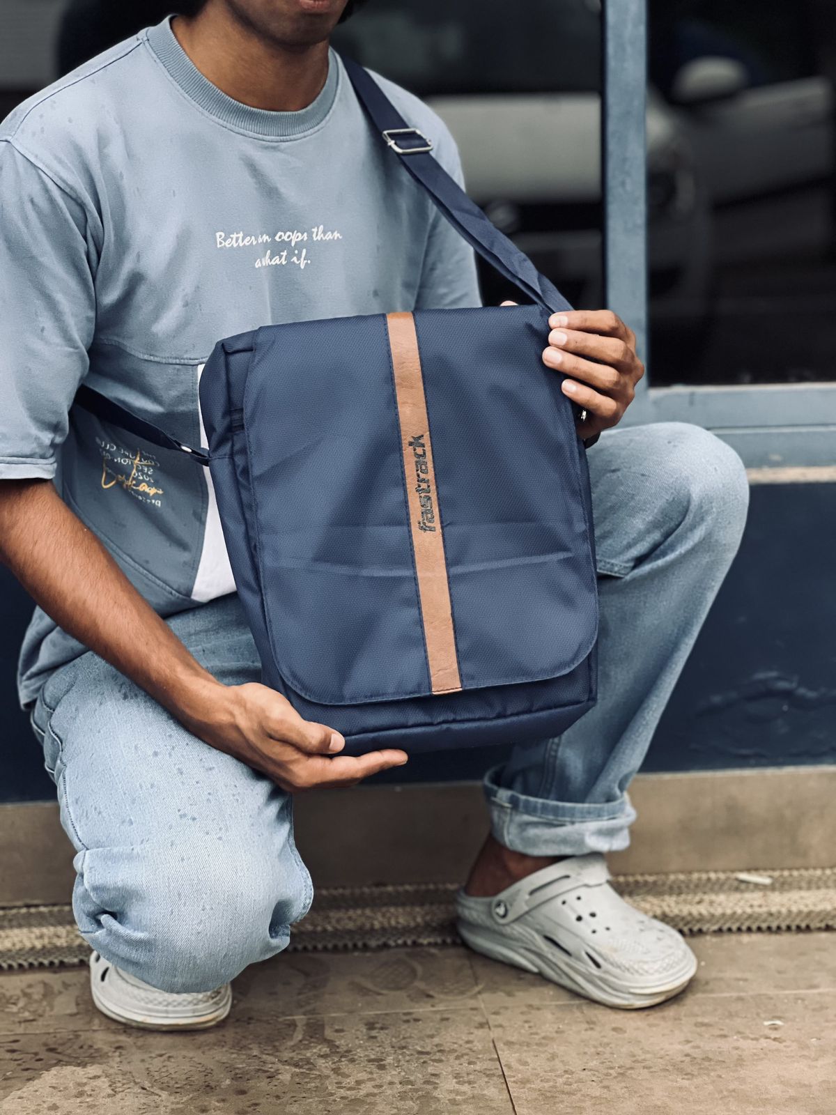 Fastrack Urban Utility Messenger Bag – Sleek Grey & Tan Crossbody