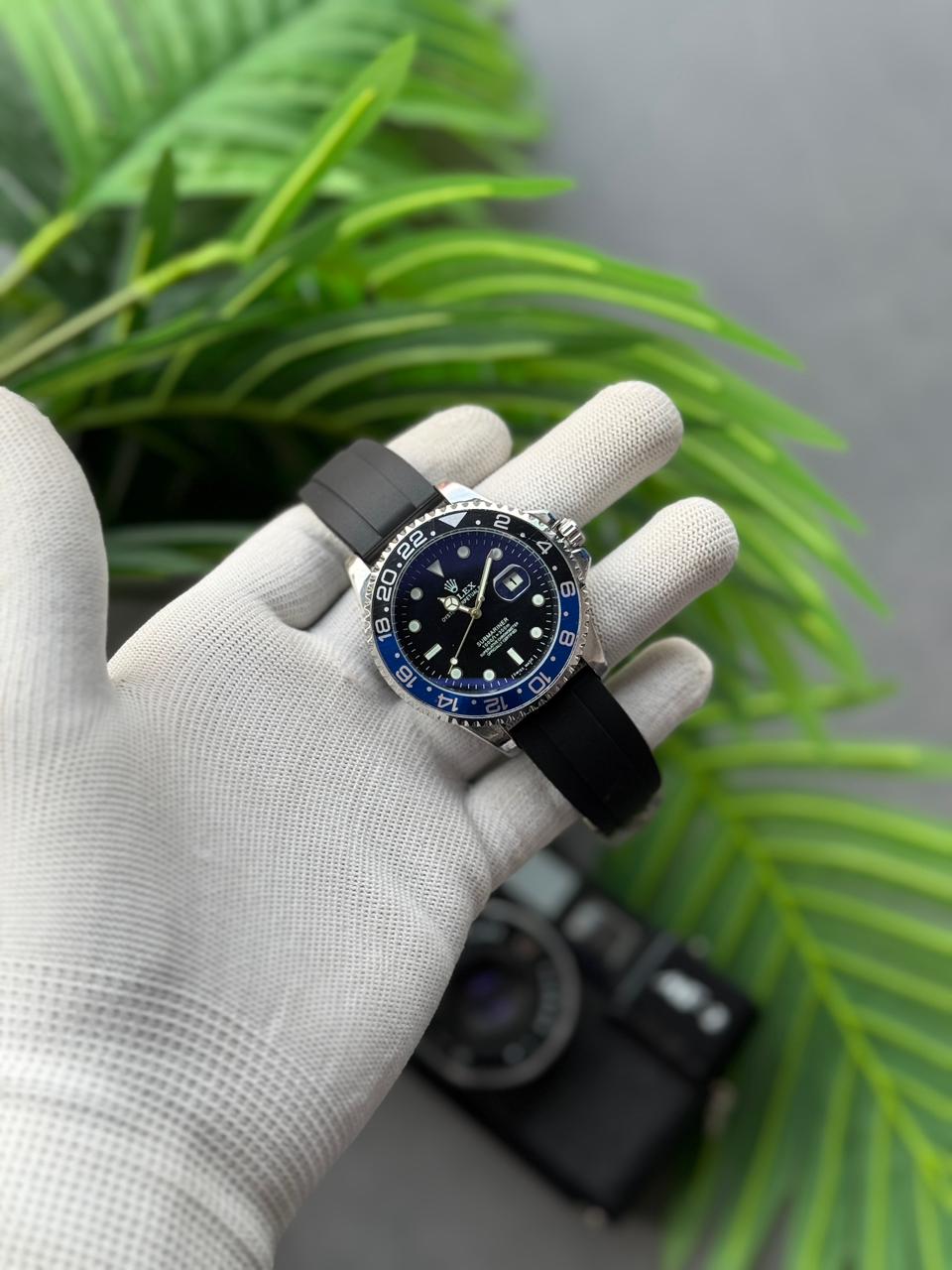 Rolex GMT-Master II Pepsi Style Luxury Men's Watch – Black Rubber Strap | Premium Edition