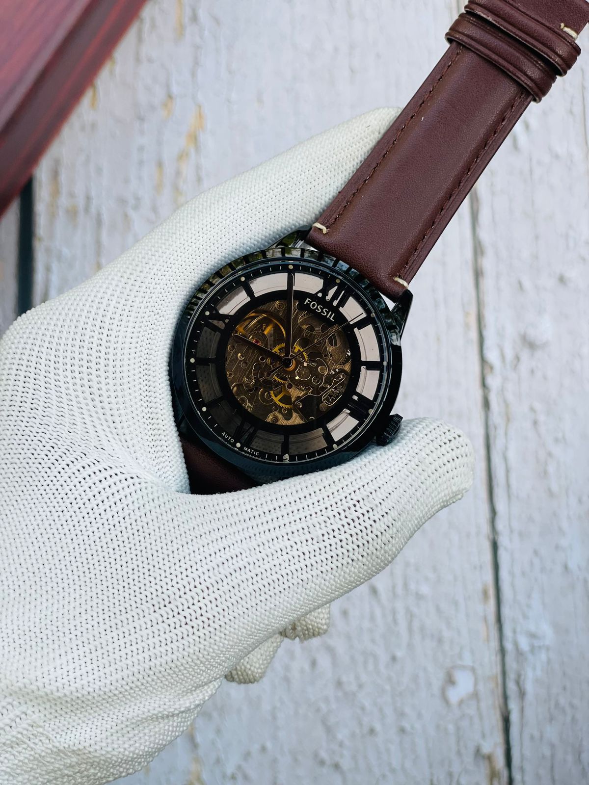 Fossil Heritage Skeleton Automatic | Genuine Brown Leather Strap | Premium Exposed Gear Mechanical Watch