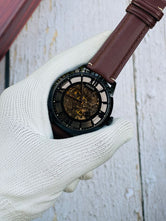 Fossil Heritage Skeleton Automatic | Genuine Brown Leather Strap | Premium Exposed Gear Mechanical Watch
