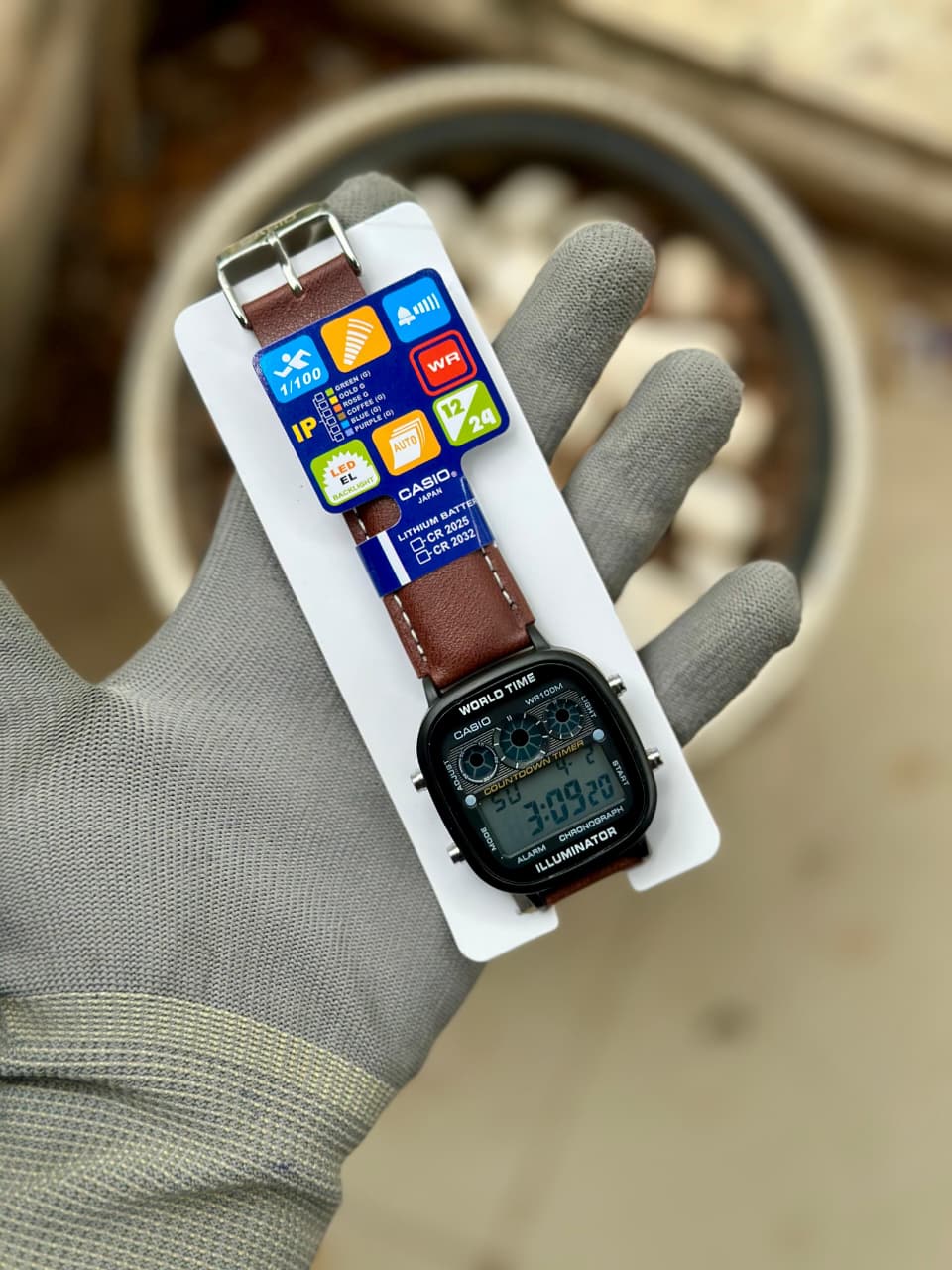 Casio "World Time" Illuminator – Classic Digital Series with Premium Brown Leather Strap