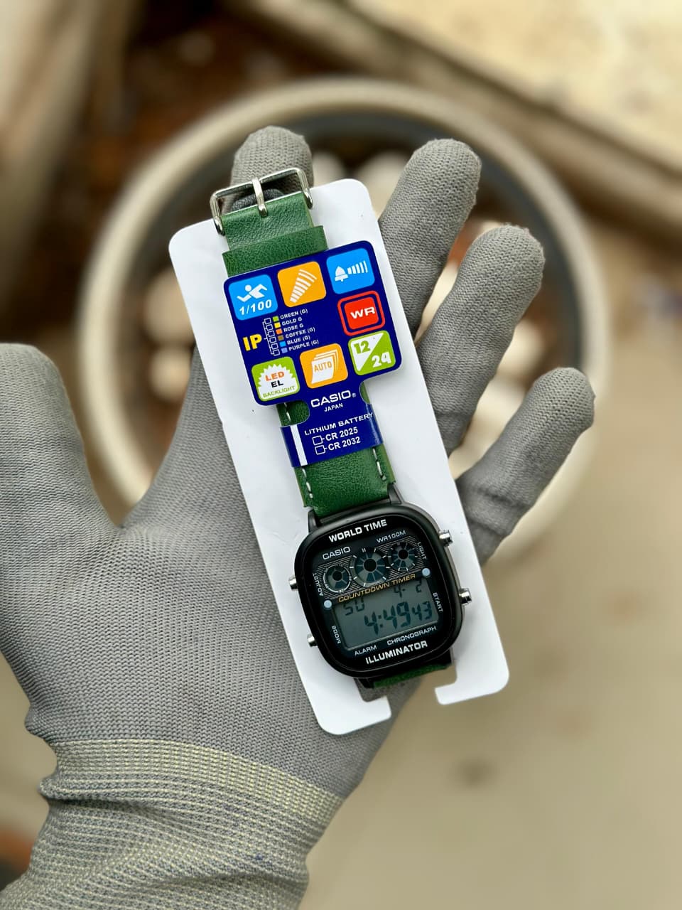 Casio "World Time" Illuminator – Heritage Series with Premium Green Leather Strap