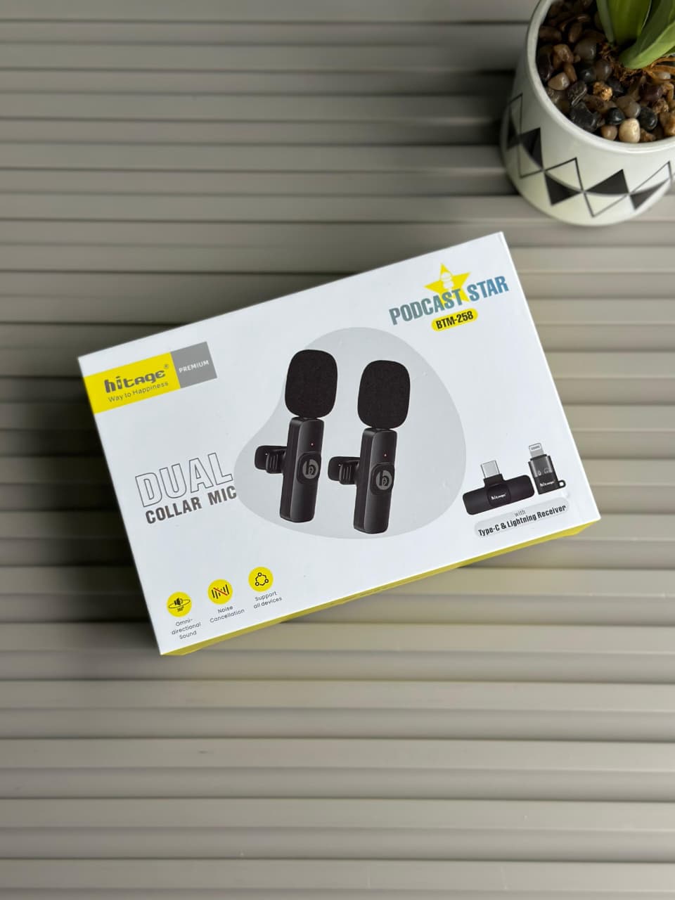 Hitage Podcast Star Dual Wireless Collar Microphone – Professional Noise Cancelling Mic with Type-C & Lightning Receiver