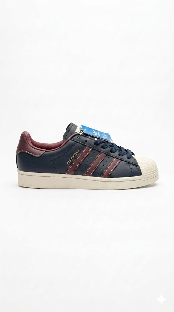 Adidas Superstar "Obsidian & Maroon" – Vintage Leather Shell-Toe Sneakers