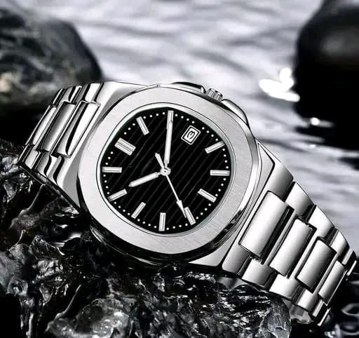 Silver-toned, regular, stainless steel strap watch