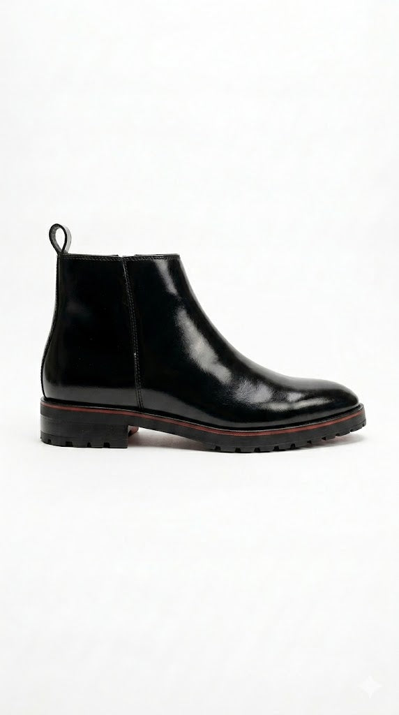 Christian Louboutin "Roadie" Inspired Chelsea Boots – Black Calfskin with Iconic Red Detailing