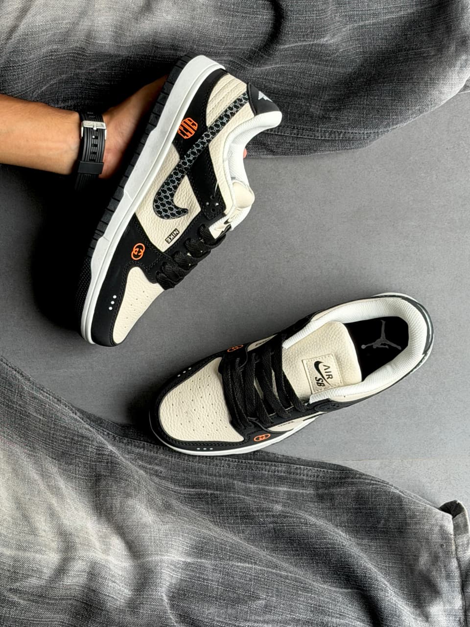 Nike SB Dunk Low "Hyper-Custom" Edition – Bone White & Black with Orange Accents