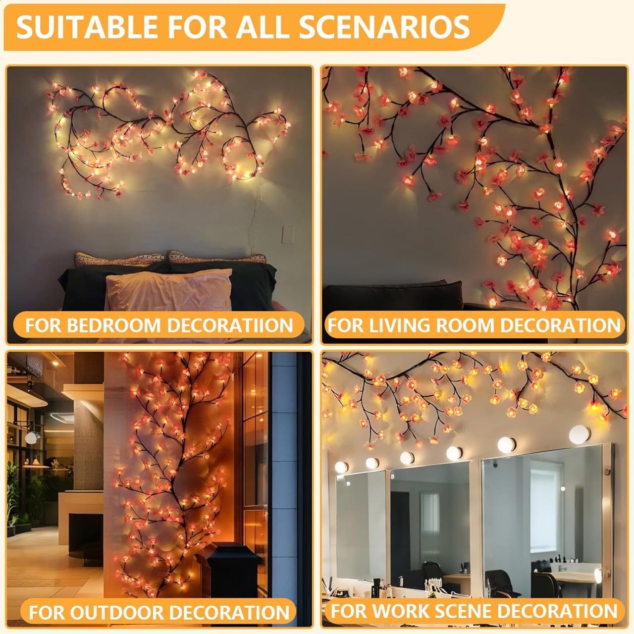 Cherry Blossom Flower Tree Branch LED Light for Home Decor