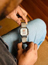 Futuristic "Jump-Hour" Designer Series | Iridescent "Oil-Slick" & Brushed Chrome Editions | Minimalist Cushion-Case Timepiece