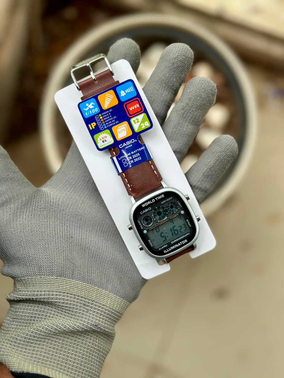 Casio "World Time" Illuminator – Classic Digital Series with Premium Brown Leather Strap