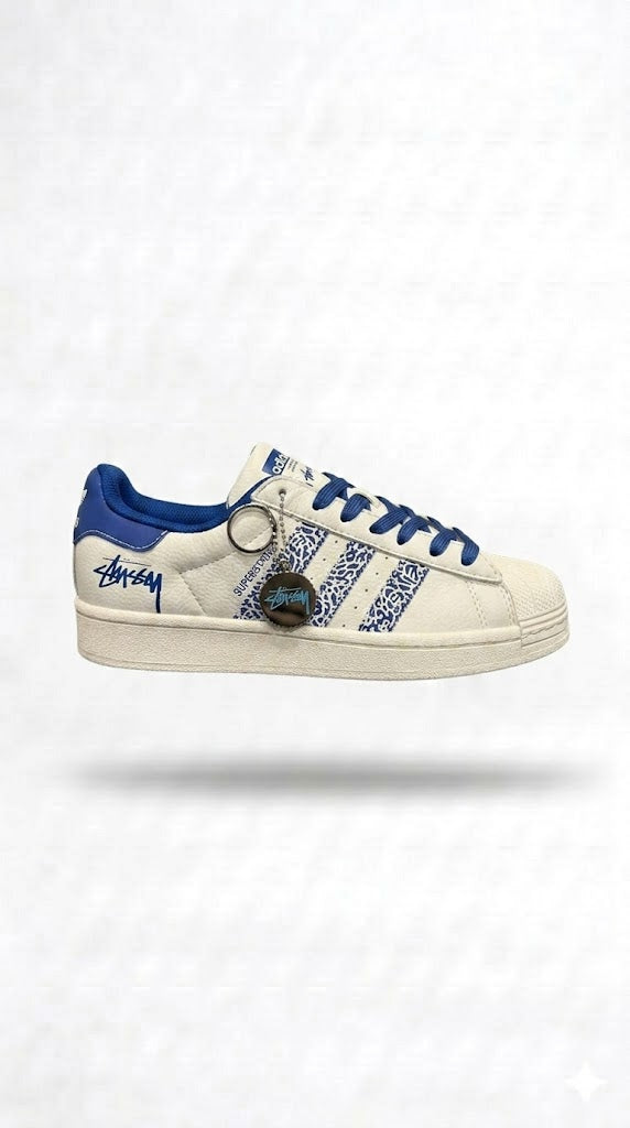Adidas Superstar x Stüssy "Safari Edition" – Sail & Royal Blue Premium Sneakers