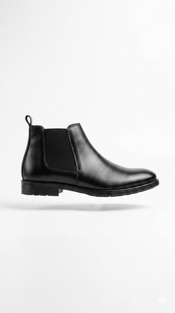 Royal Black Chelsea Boot – Premium Polished Leather Slip-On Boots