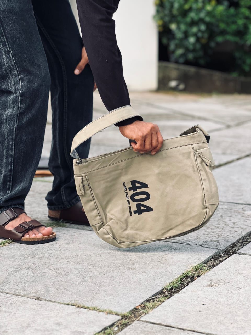 Premium Option: "404 Error" Oversized Canvas Messenger Bag – Tobacco Brown  Trend Option: Urban Tech-Humor Half-Moon Sling Bag  Minimalist Option: Large Capacity Canvas Postman Bag (404 Edition)